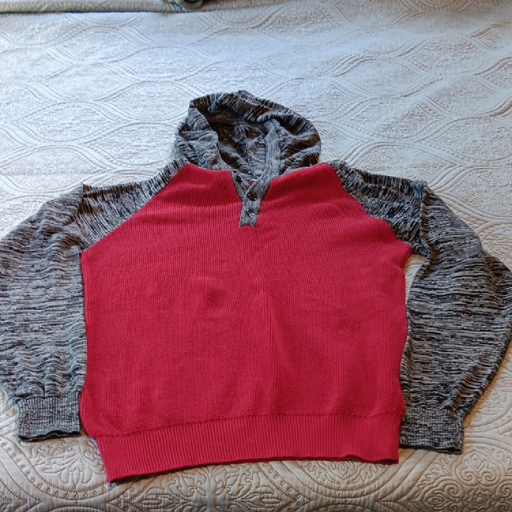 Carbon Men's Red and Gray‎ Hooded Sweater Large
